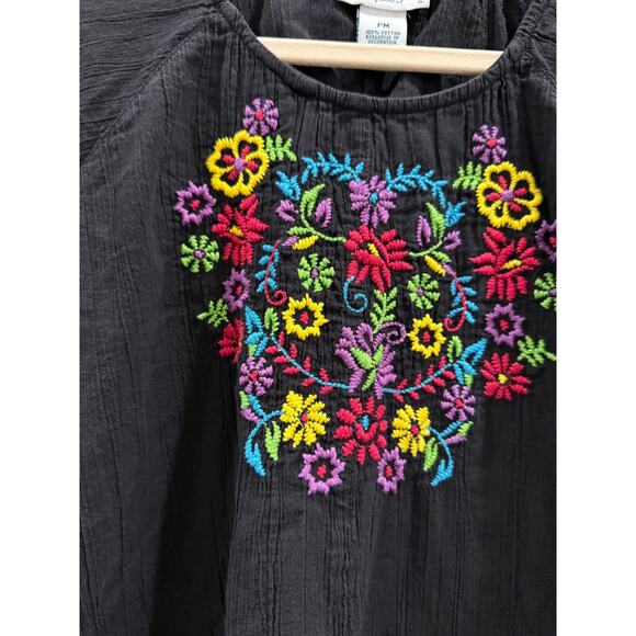 Go Softly Patio Dress Black Patio House Dress Embroidered Flowers 100% Cotton - Picture 5 of 6